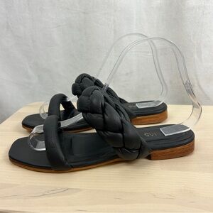 KAANAS Braided Leather Slide Sandals Black Size 6 Boho Beach Flat Square‎ Toe